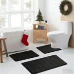 Bathroom Rugs Set Memory Foam Bath Rugs Non-Slip Bath Mat Set 3 Piece,Washable Bathroom Mats,orbent Shaggy Rugs Super Soft U-Shaped Toilet Rug,Bahroom Carpets for Bathroom,Tub,Shower（Black） - Image 2