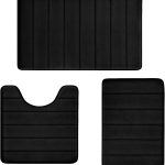 Bathroom Rugs Set Memory Foam Bath Rugs Non-Slip Bath Mat Set 3 Piece,Washable Bathroom Mats,orbent Shaggy Rugs Super Soft U-Shaped Toilet Rug,Bahroom Carpets for Bathroom,Tub,Shower（Black）