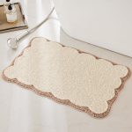 Luxury Microfiber Bathroom Rugs, Beige Sand Scalloped Bath Rug Boho Farmhouse Cute Aesthetic Preppy Bath Mat for Bathroom, Tub, Floor Carpet, Sink, Shower, Anti Slip, orbent, 26x16