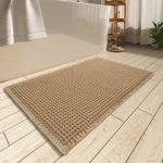 Upgraded Waffle Bath Mat, Super orbent Non Slip Bath Mats for Bathroom Floor, Machine Washable Bathroom Rugs with Tassels, Rubber Backed Bathroom Mats, Ultra Soft, 17" x 24", Brown