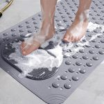 Bath Tub Shower Mat, 27x14 inch Non Slip Bathtub Mat with Suction Cups, Anti Slip Shower Mat with Drain Holes Suction Cups,Shower Foot Scrubber Mat, Foot Massage Bath Mat (Grey)