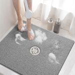 Square Shower Mat, 24 x 24 Inch Non Slip Bath Mat for Tub, Soft  Loofah Bathtub Mats with Drain Holes, Quick Drying Bathroom Stall Floor Mat, Bathroom Accessories Without Suction Cup, Grey